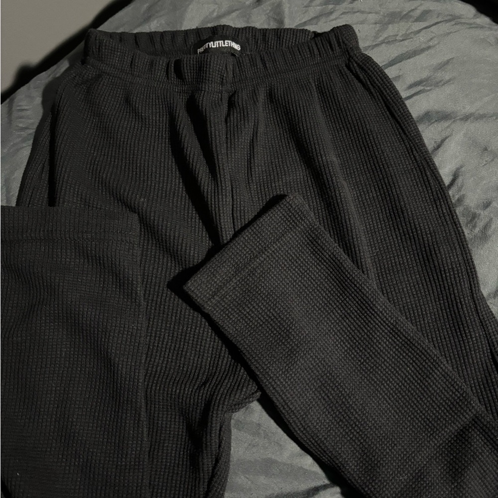black waffle knit sweats